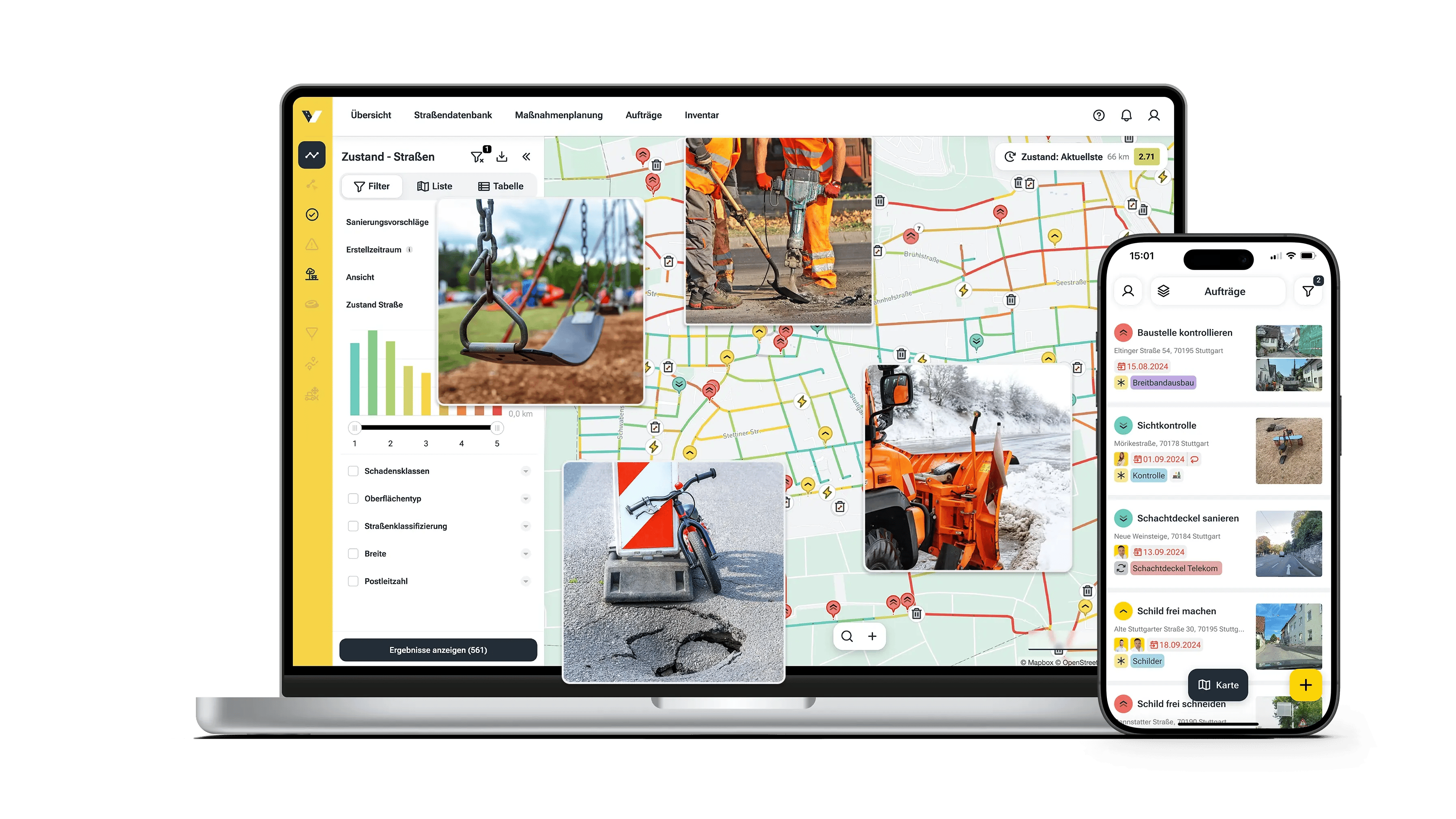 Mockup eines Smartphones und eines Macbooks mit dem vialytics System