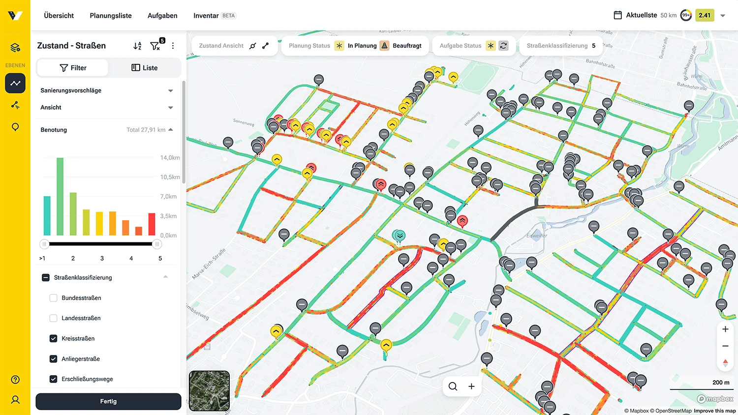 Screenshot aus dem vialytics Web-System der Kartenansicht von Krailling