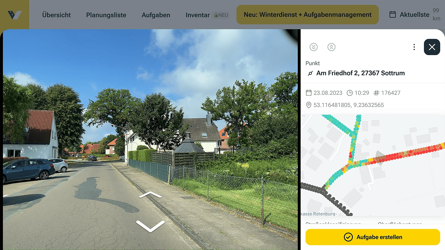 screenshot aus dem vialytics Web System zeigt eine Straße in Sottrum