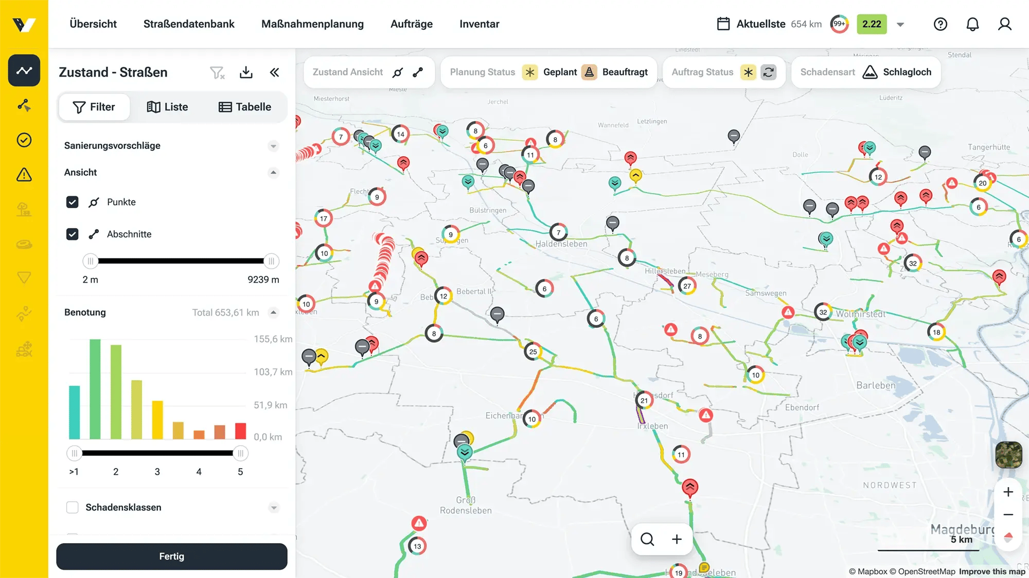 Screenshot aus dem vialytics Web-System zeigt die Notenansicht des LK Börde