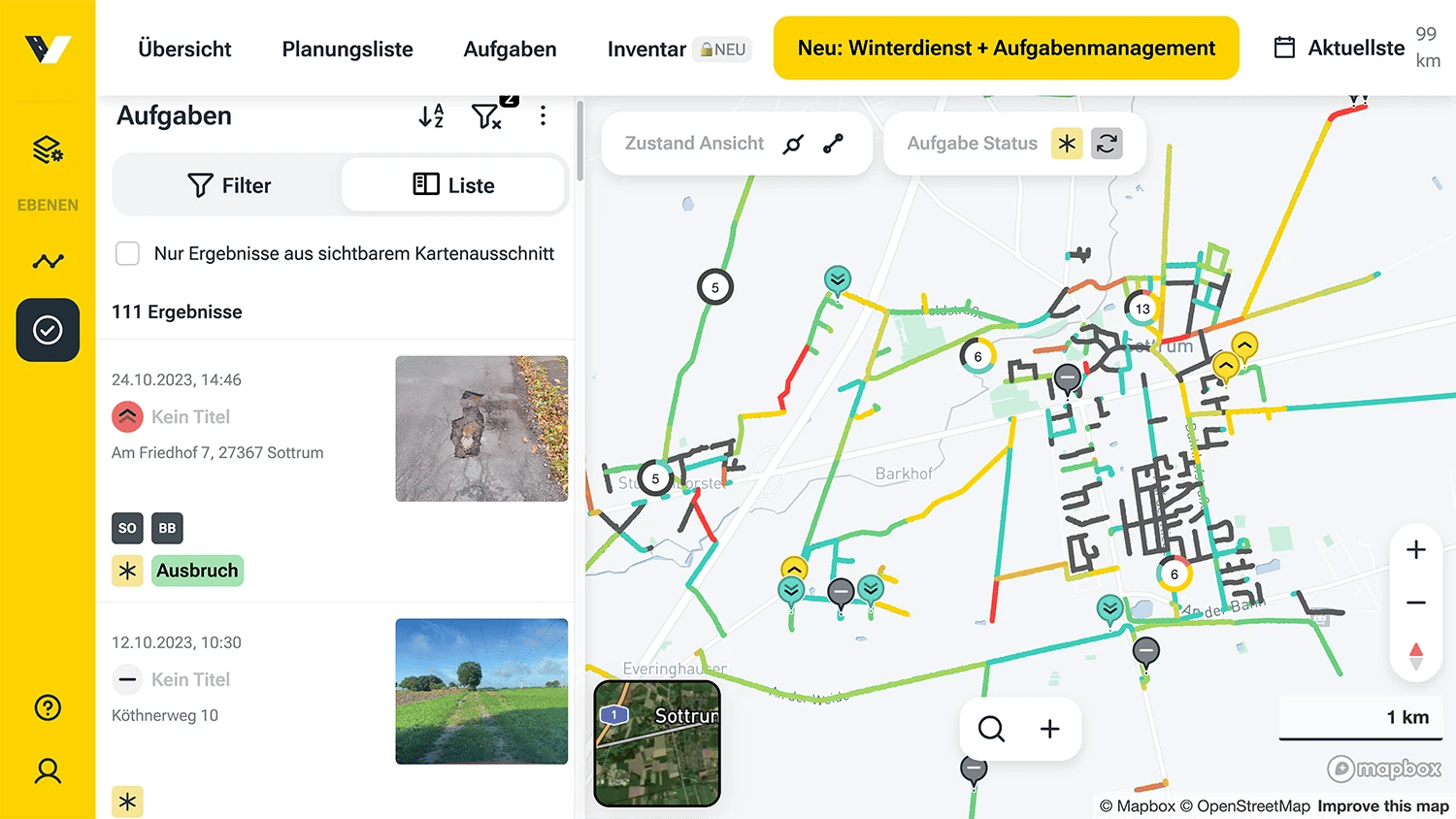 Screenshot aus dem vialytics Web System der Kartenansicht von Sottrum