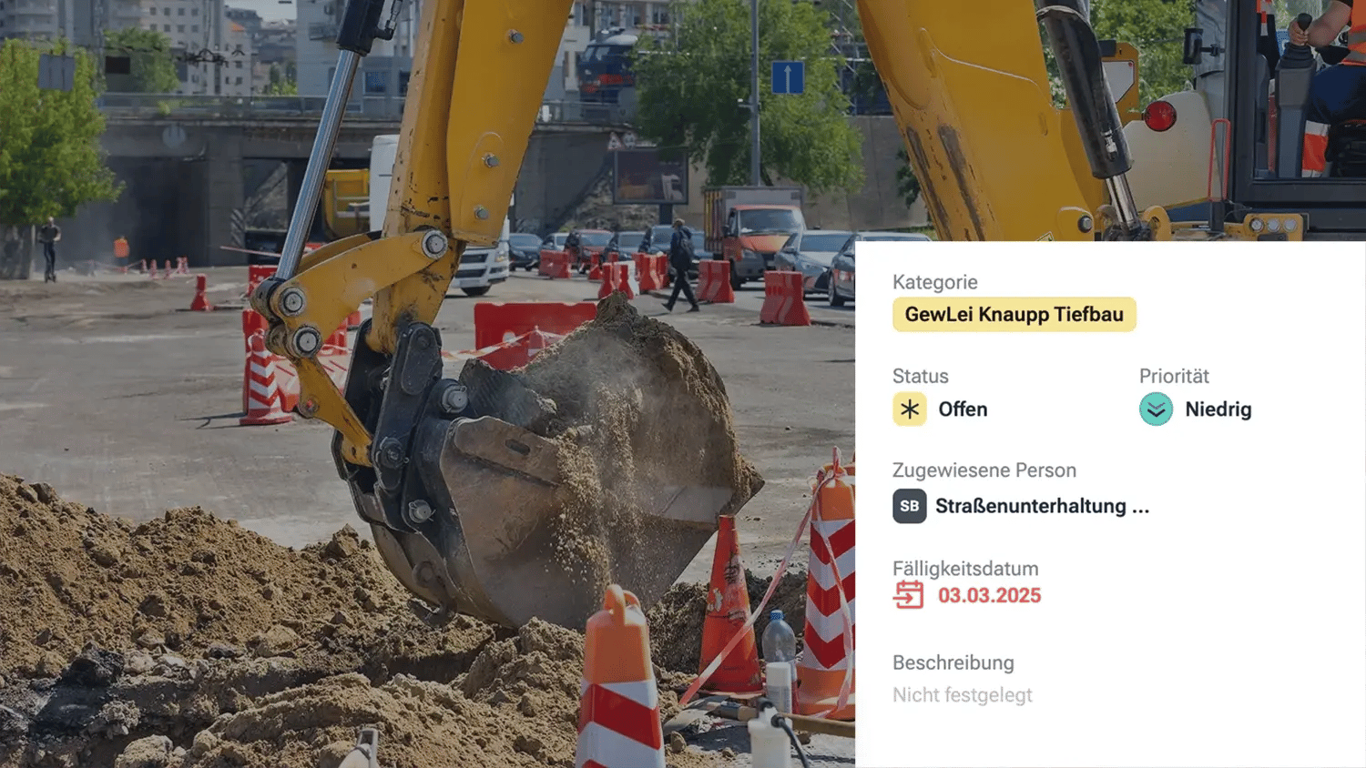 Bagger bei Straßenbauarbeiten.