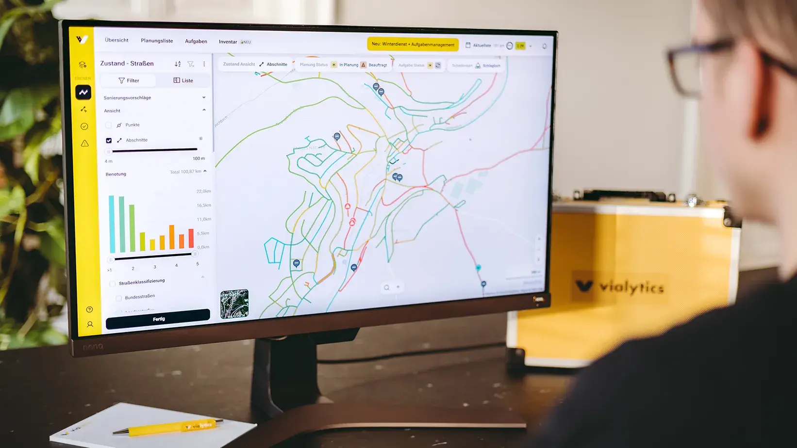 Digitale Straßenmanagementsysteme wie vialytics ermöglichen die präventive Unterhaltung des kommunalen Straßennetzes.