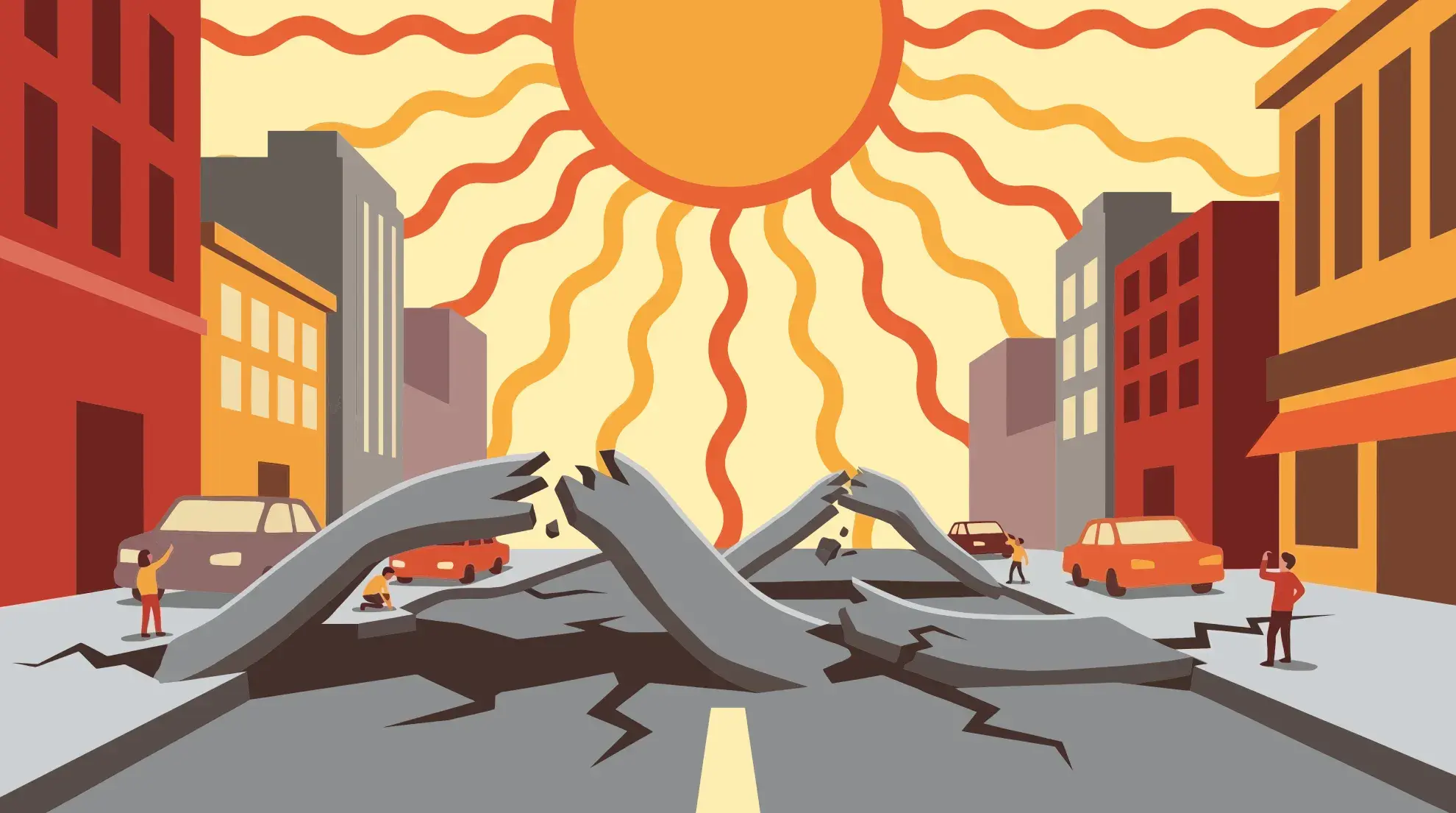 Illustration einer überhitzten Straße im Sommer
